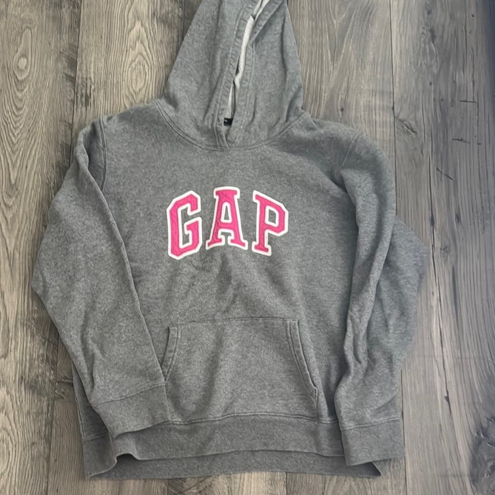 GAP Charcoal Hoodie with Vibrant Pink Logo